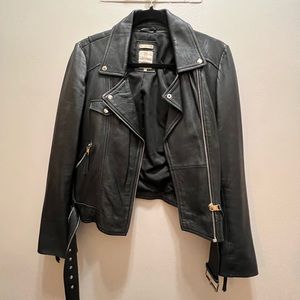 Black real leather moto jacket - ZARA - Medium